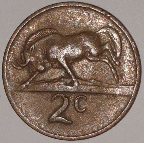 1969 AFR - 2 CENT COIN (TWO CENT COIN) - RSA - BRONZE - KM#66.2 - WILDEBEEST